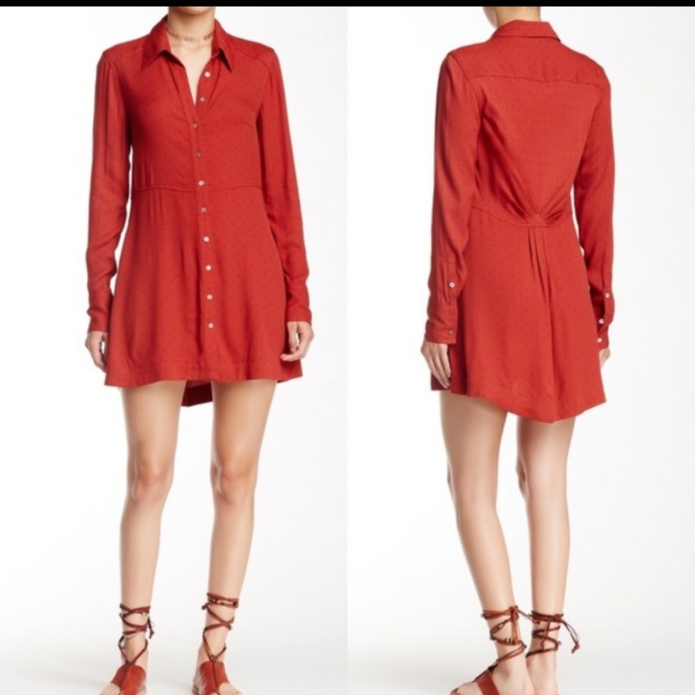 Free People long sleeve Polka Dot Orange dress